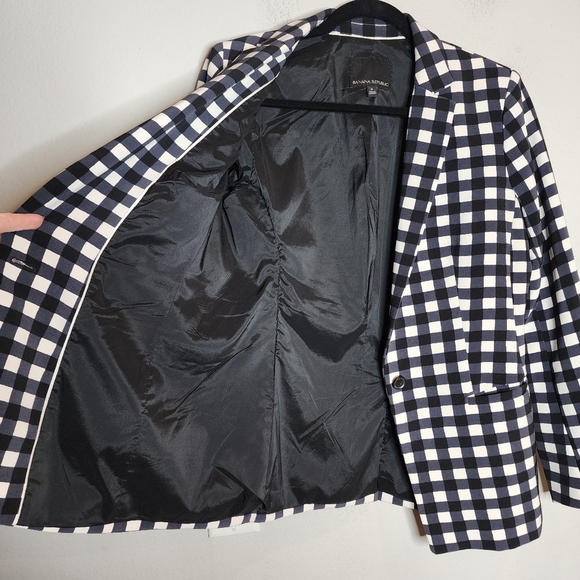 Banana Republic Black White Gingham Checkered Blazer Womens Size 8 - Picture 6 of 16